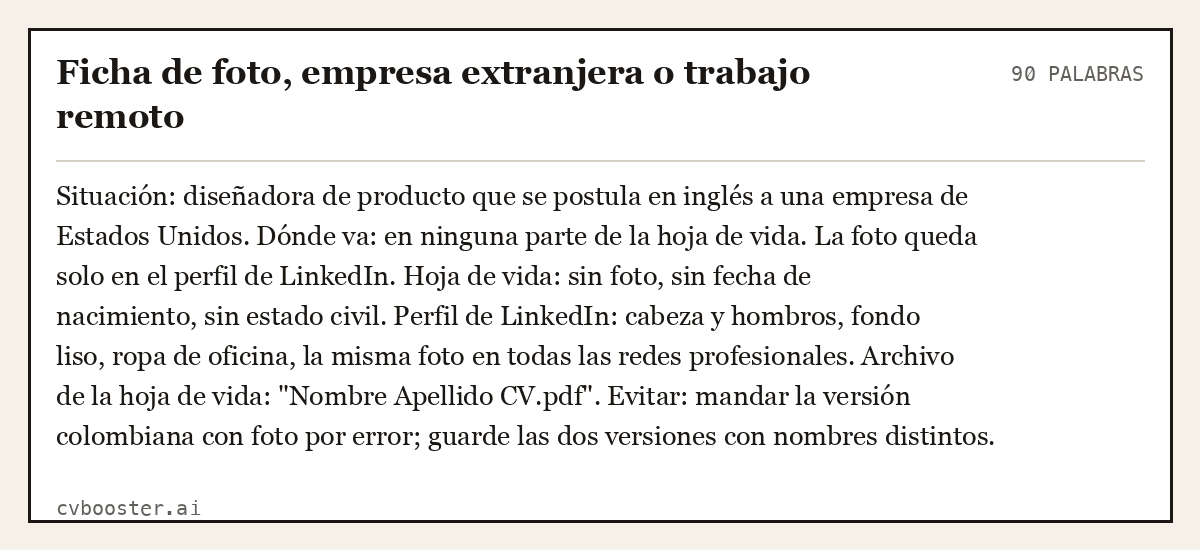 Ejemplo completo: Ficha de foto, empresa extranjera o trabajo remoto, 90 palabras
