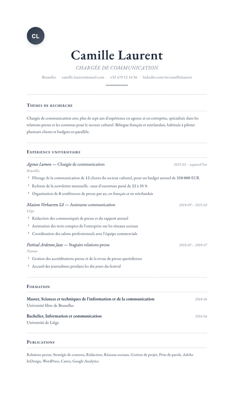 Modèle de CV Scholar