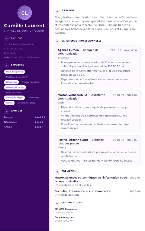 Modèle de CV Palette