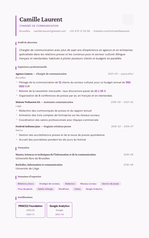Modèle de CV Plum Noir
