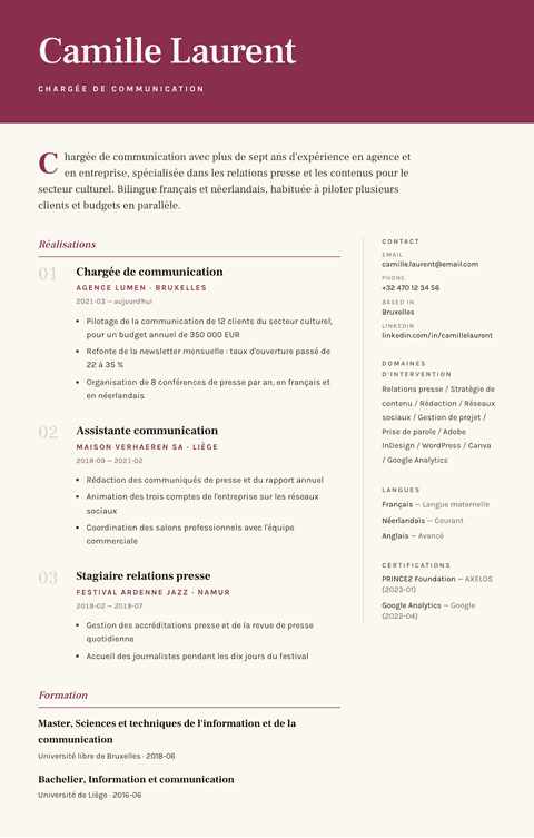 Modèle de CV Pressroom